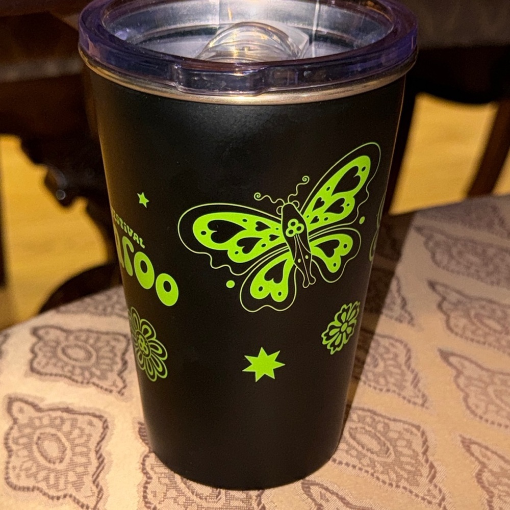 Bonnaroo Music & Arts Festival Manchester TN Black Tumbler Cup 16oz Steelys wLid - Picture 2 of 8